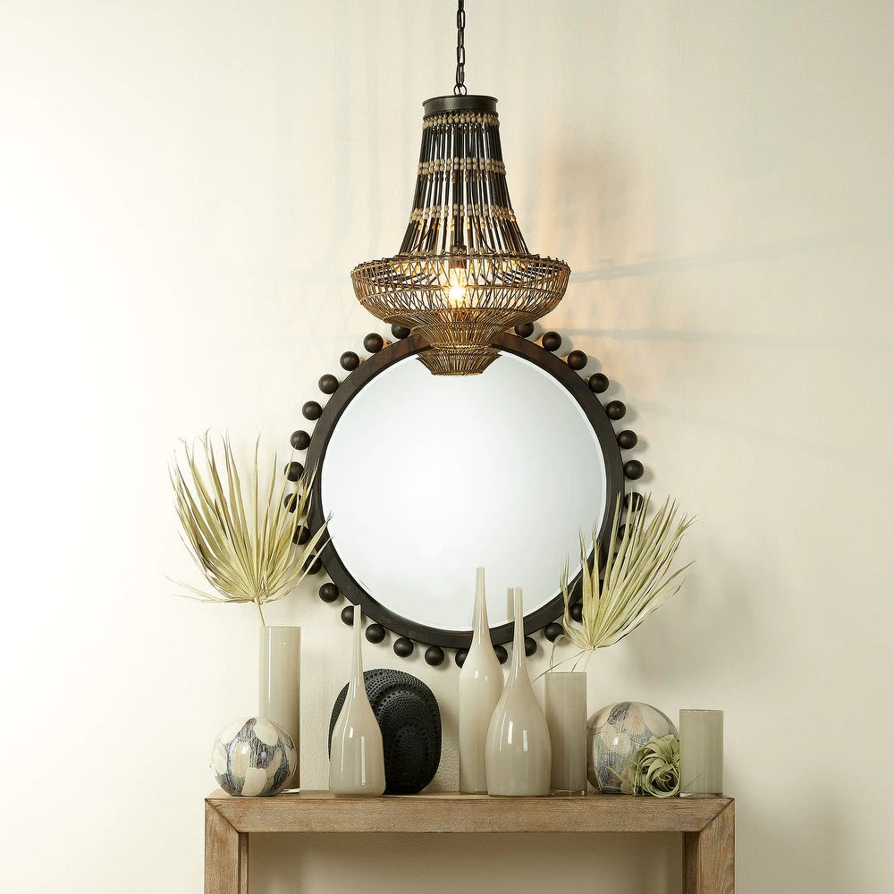 Decor Orion Round Wood Mirror, Natural - Black