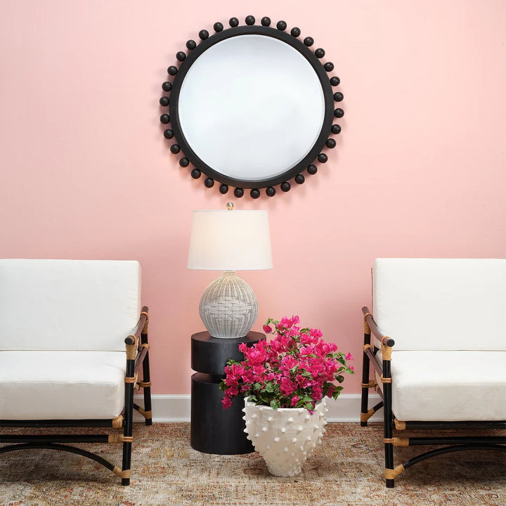 Decor Orion Round Wood Mirror, Natural - Black