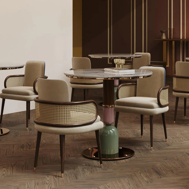 Luxury Restaurant Wooden Dining Chairs With Cane