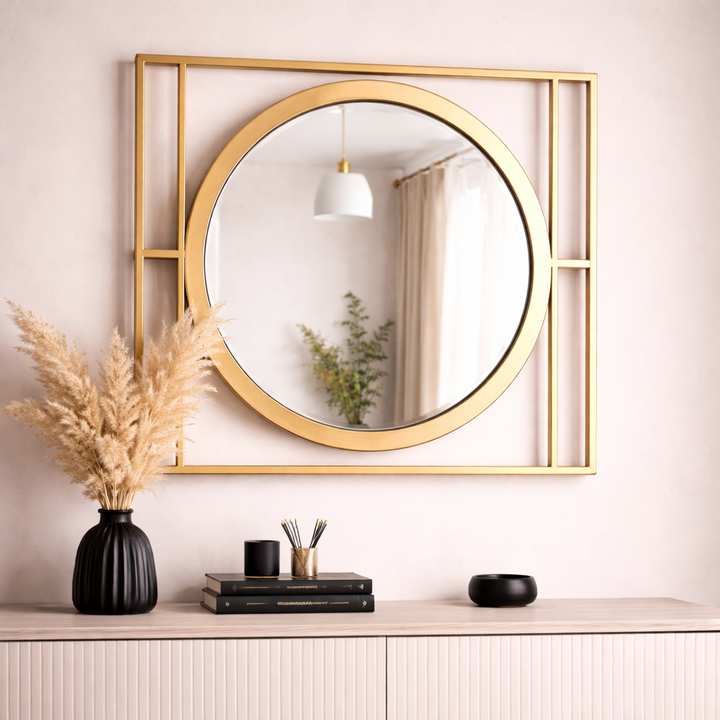 Square Theme Metal Wall Mirror