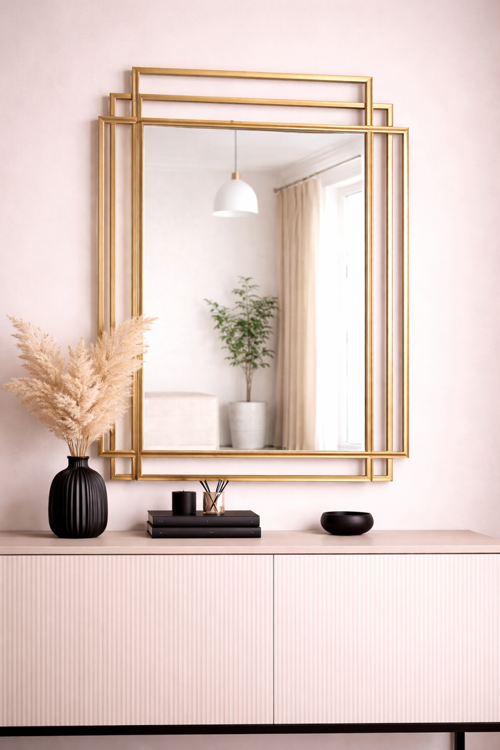 Wall Mirror In Iron With Golden Tpr Finish