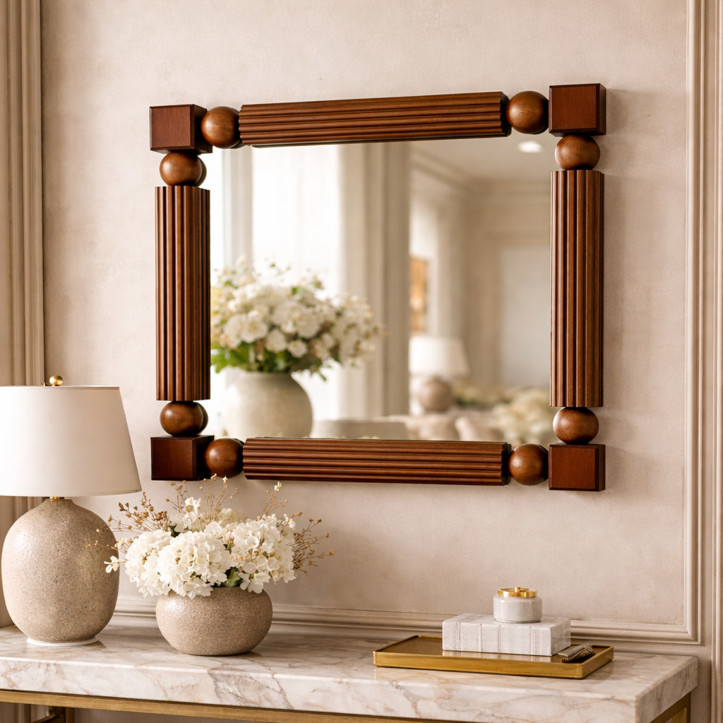 Anthropologie Benedicta Wood Bead Petite Square Gallery Wall Mirror