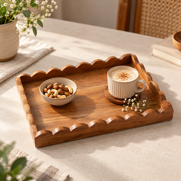 Scalloped Edge Wooden Serving Tray