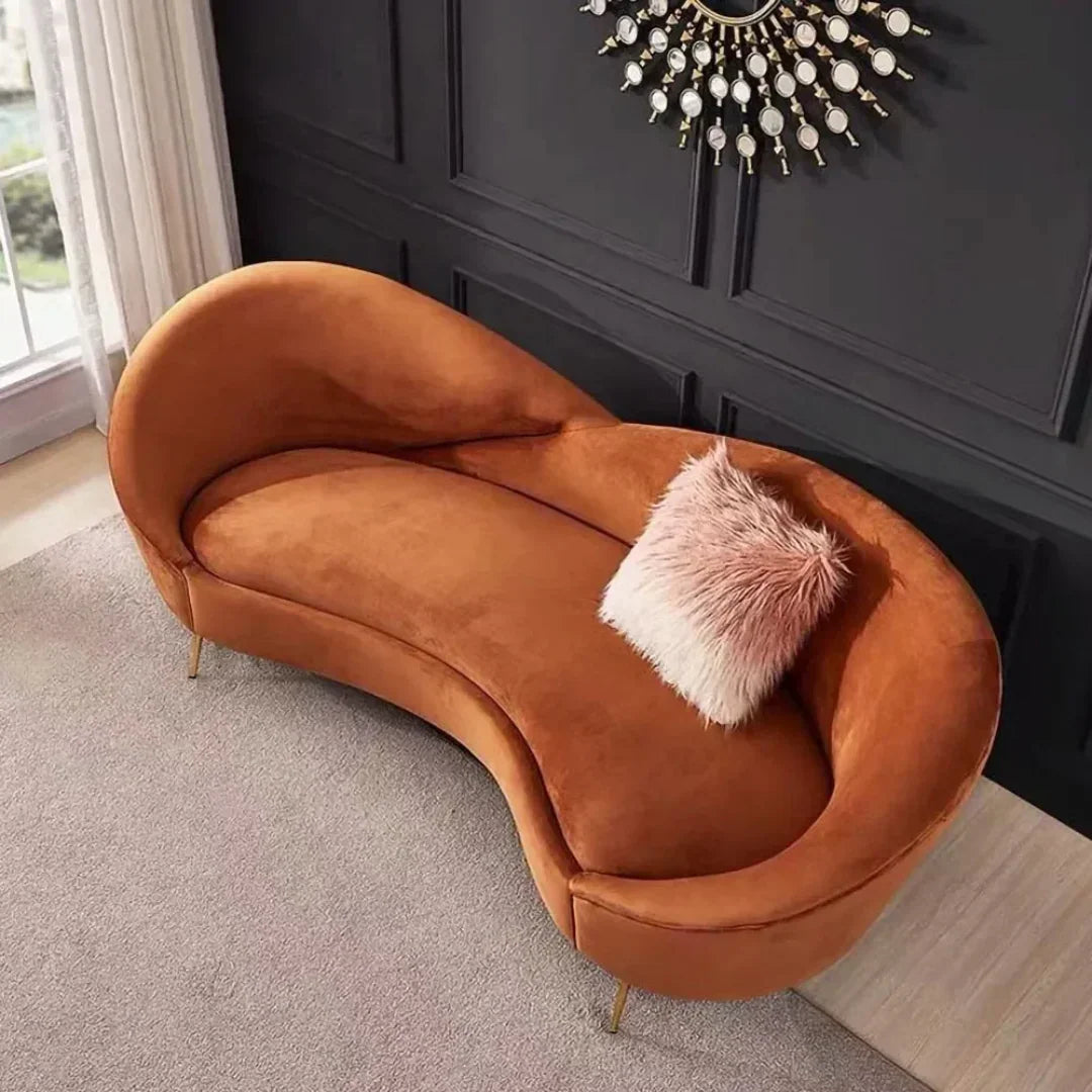 Wooden Twist Heloev Modern Curved 3-Seater Chaise Lounge Sofa with Velvet Upholstery,