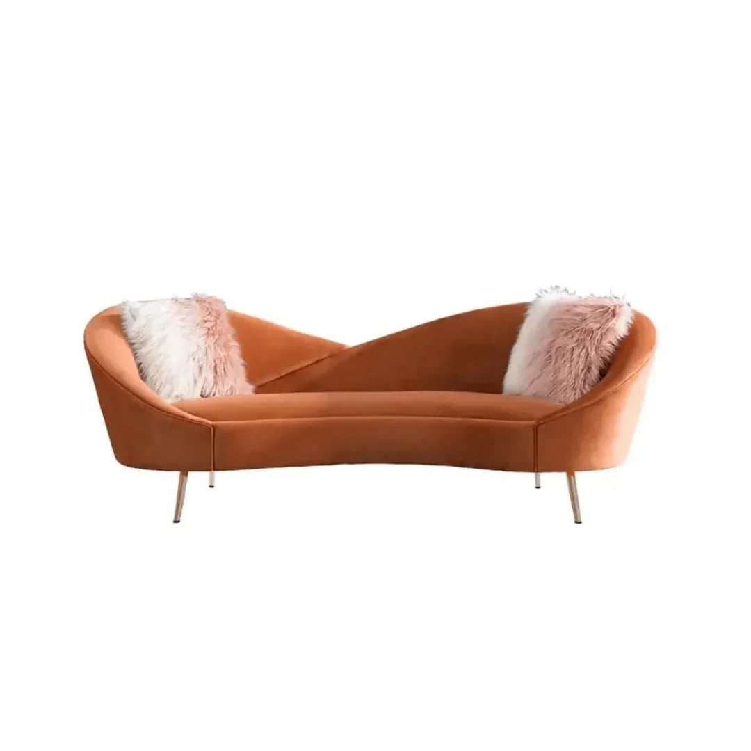 Wooden Twist Heloev Modern Curved 3-Seater Chaise Lounge Sofa with Velvet Upholstery,