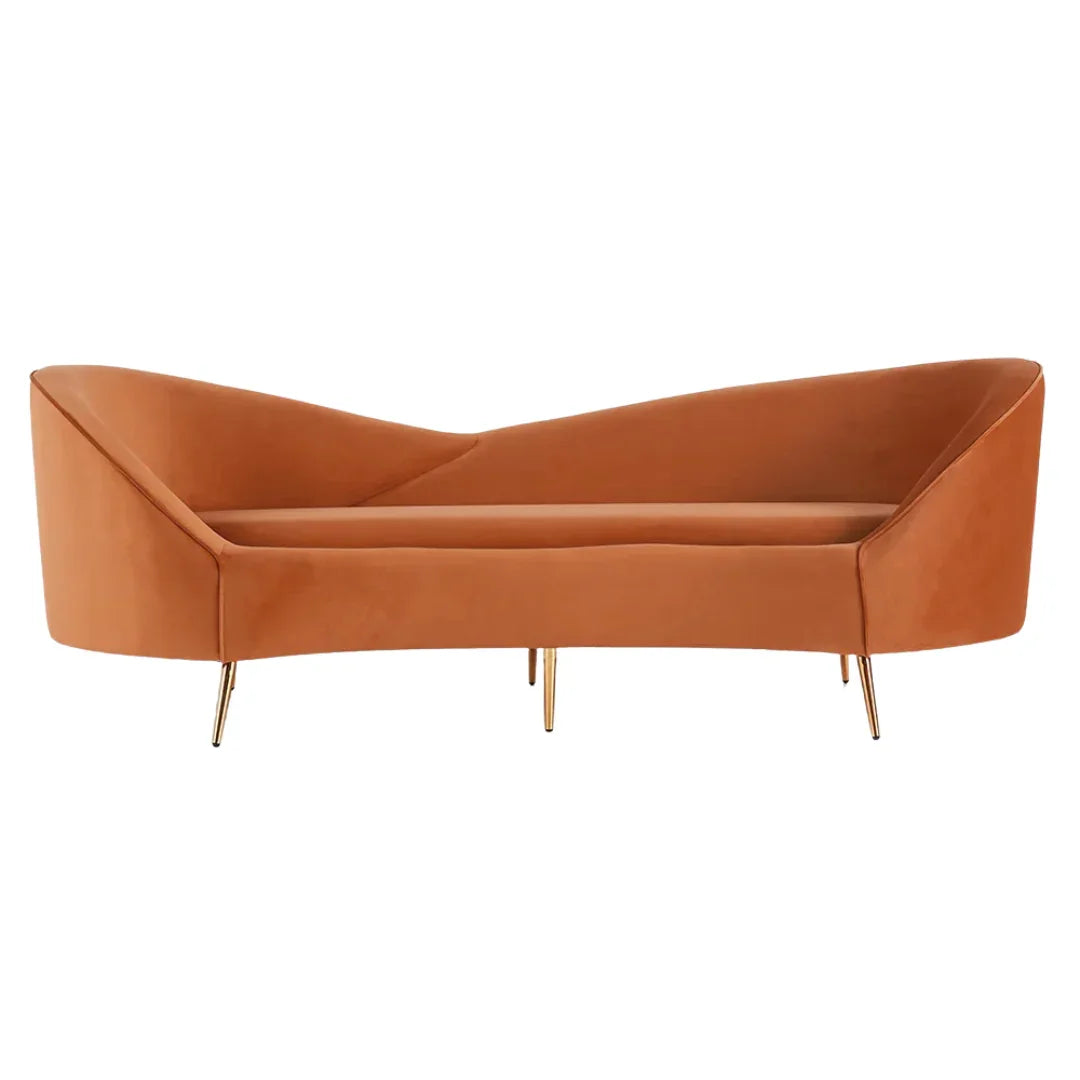 Wooden Twist Heloev Modern Curved 3-Seater Chaise Lounge Sofa with Velvet Upholstery,