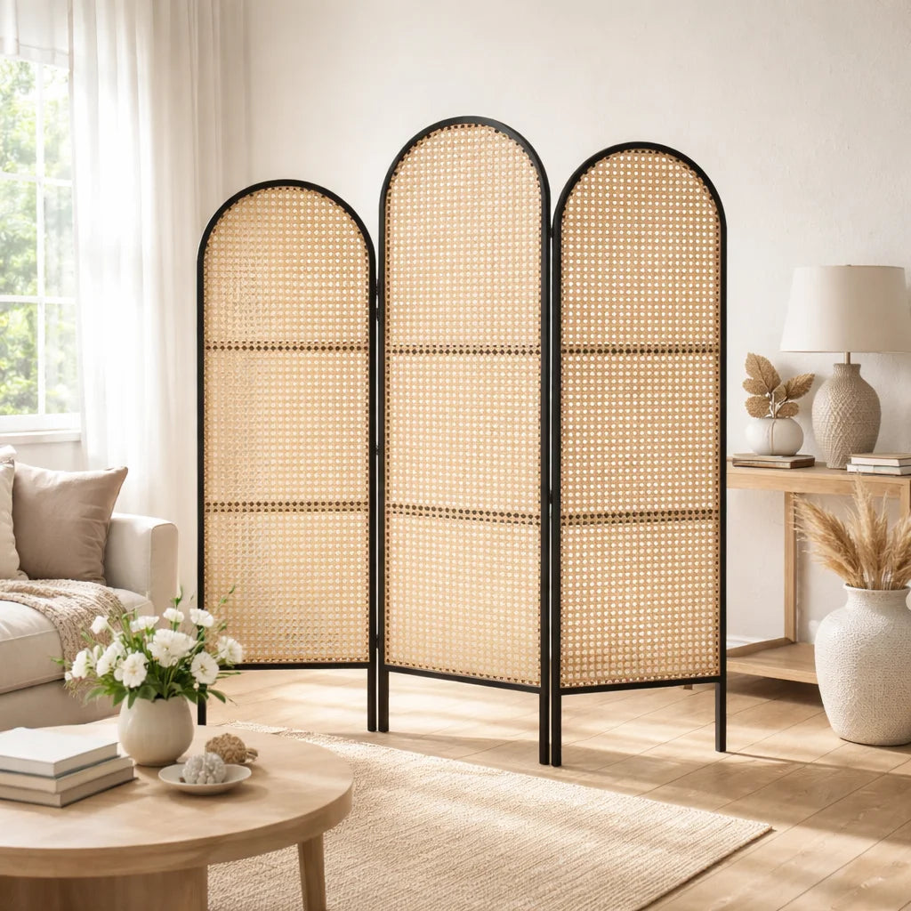 Elmshade Rattan Room Divider with Black Frame