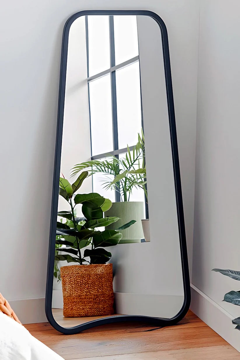 Modern Asymmetrical Black Frame Floor Mirror