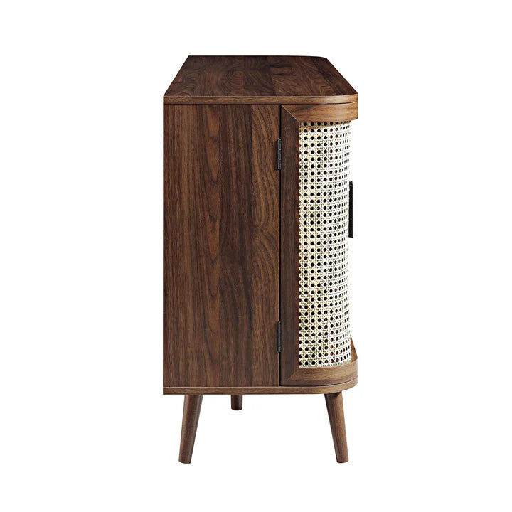 Curved Rattan Large 3-Door Walnut Sideboard,
