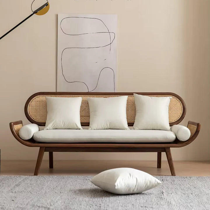 Curve Handle Natural Cane Sofa