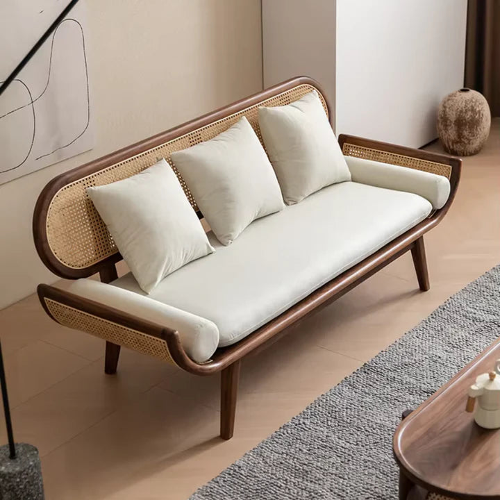 Curve Handle Natural Cane Sofa