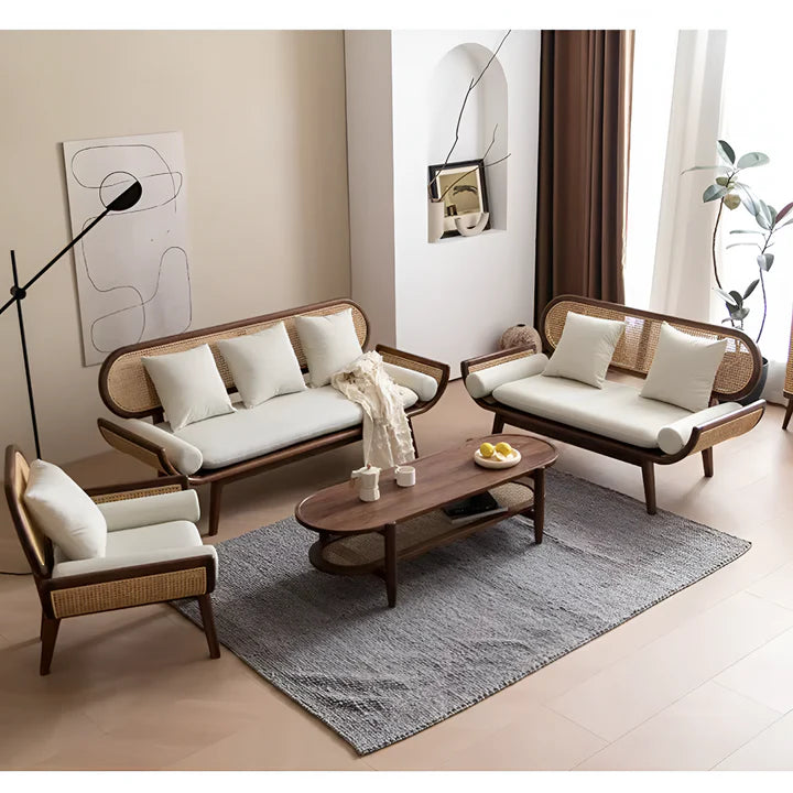 Curve Handle Natural Cane Sofa