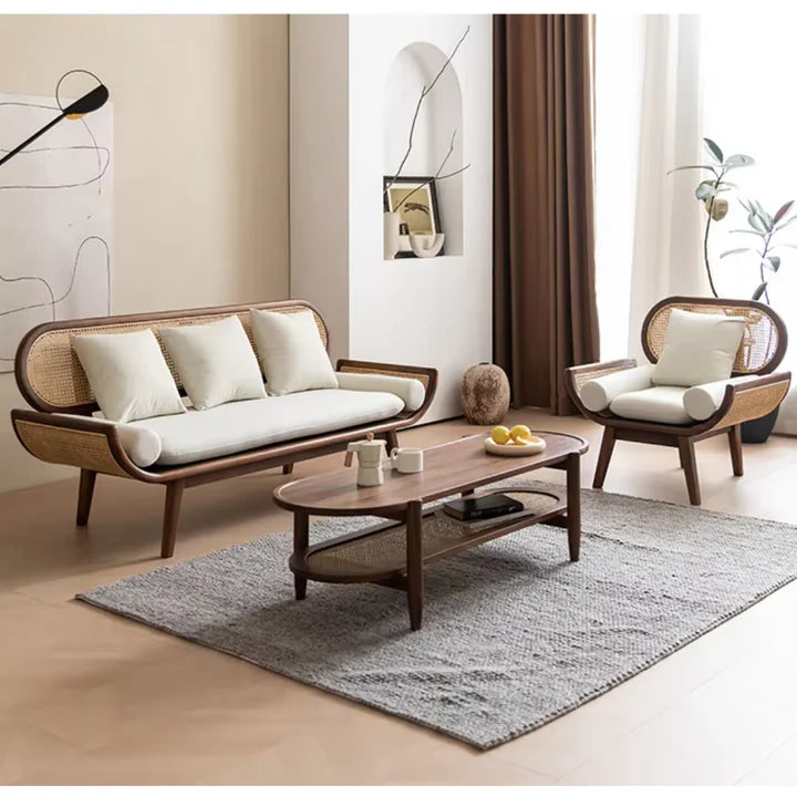 Curve Handle Natural Cane Sofa