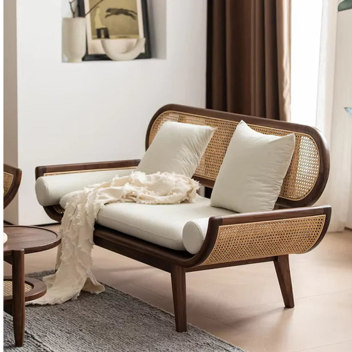 Curve Handle Natural Cane Sofa