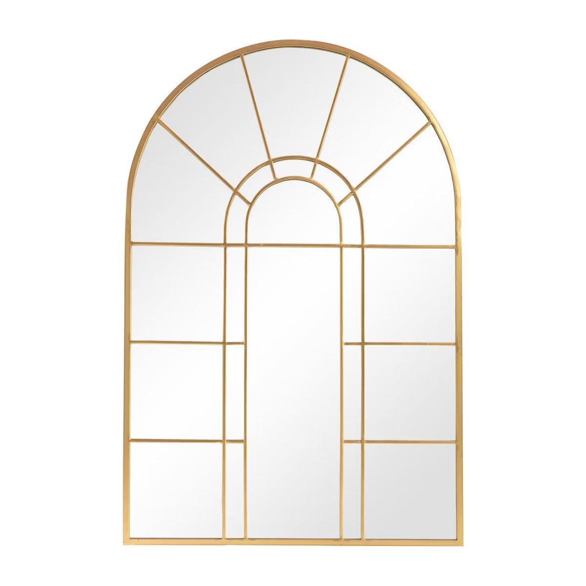 Arched Metal Frame Wall Mirror in Gold