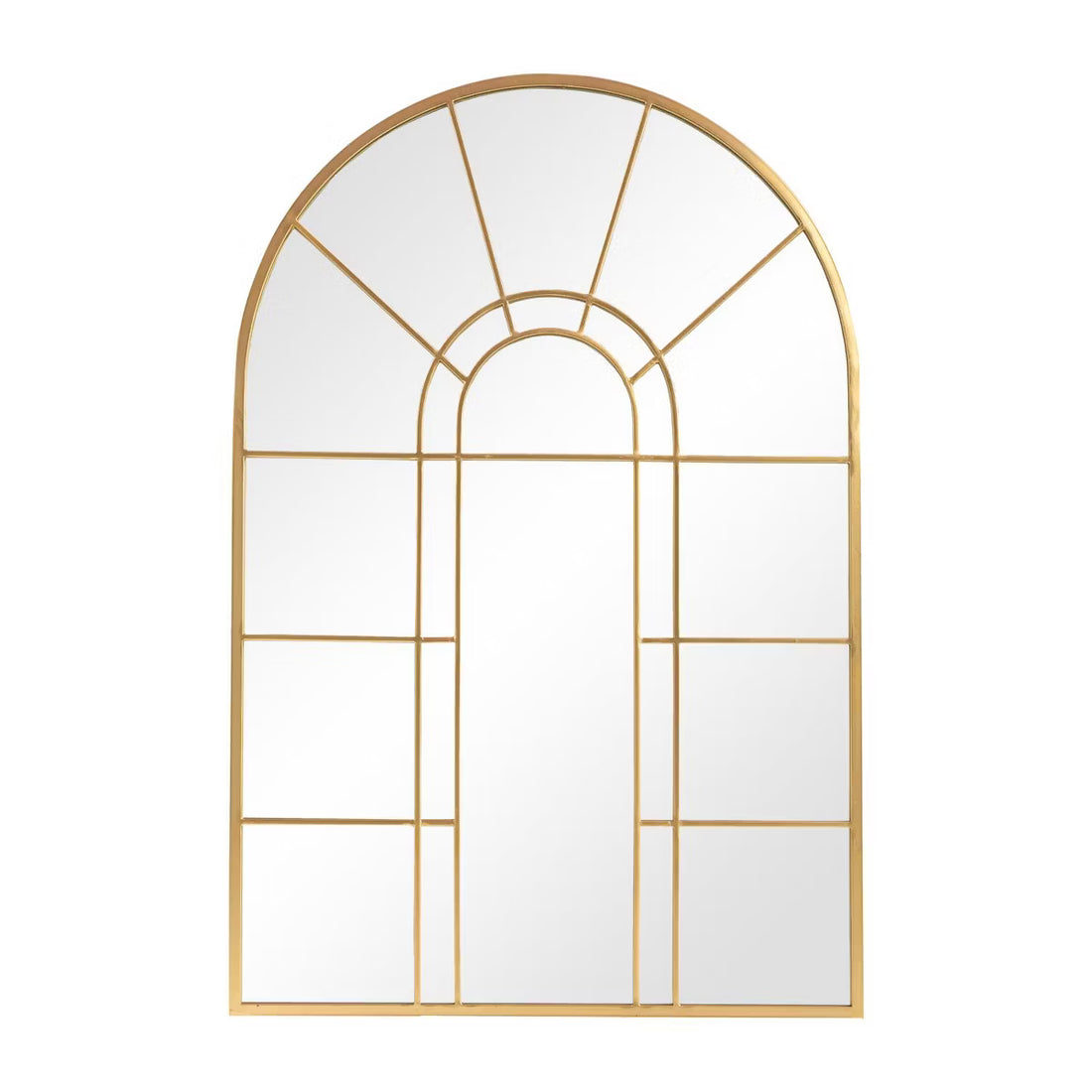 Arched Metal Frame Wall Mirror in Gold