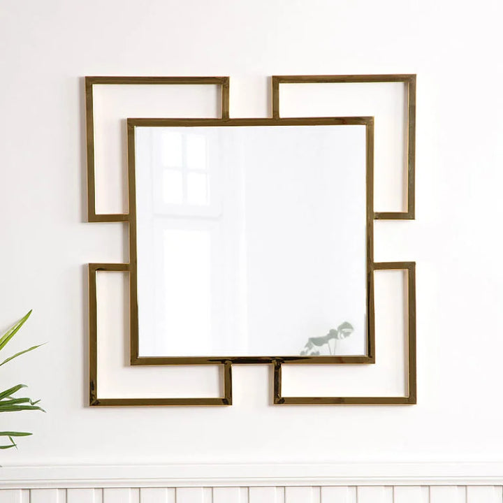Gold Metal Square Wall Mirror