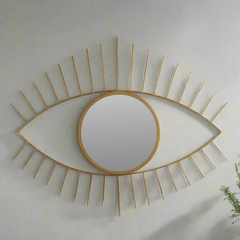 Golden Round Mirror in Eyes-Shaped Metal Frame