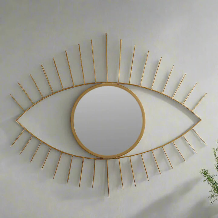 Golden Round Mirror in Eyes-Shaped Metal Frame
