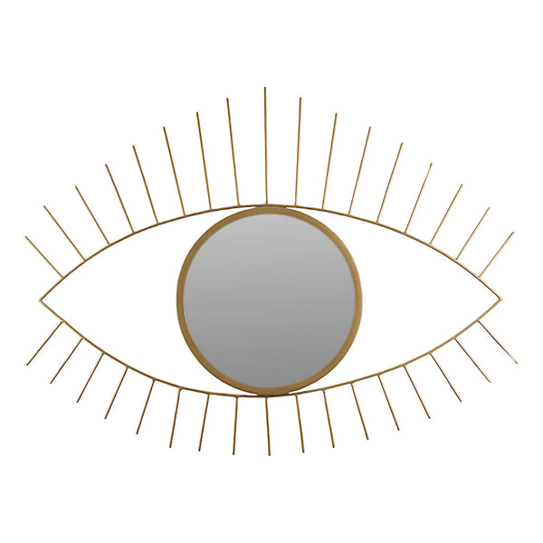 Golden Round Mirror in Eyes-Shaped Metal Frame