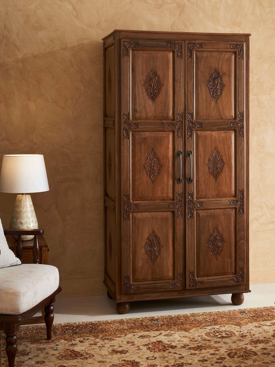 Carved Walnut Wood Wardrobe