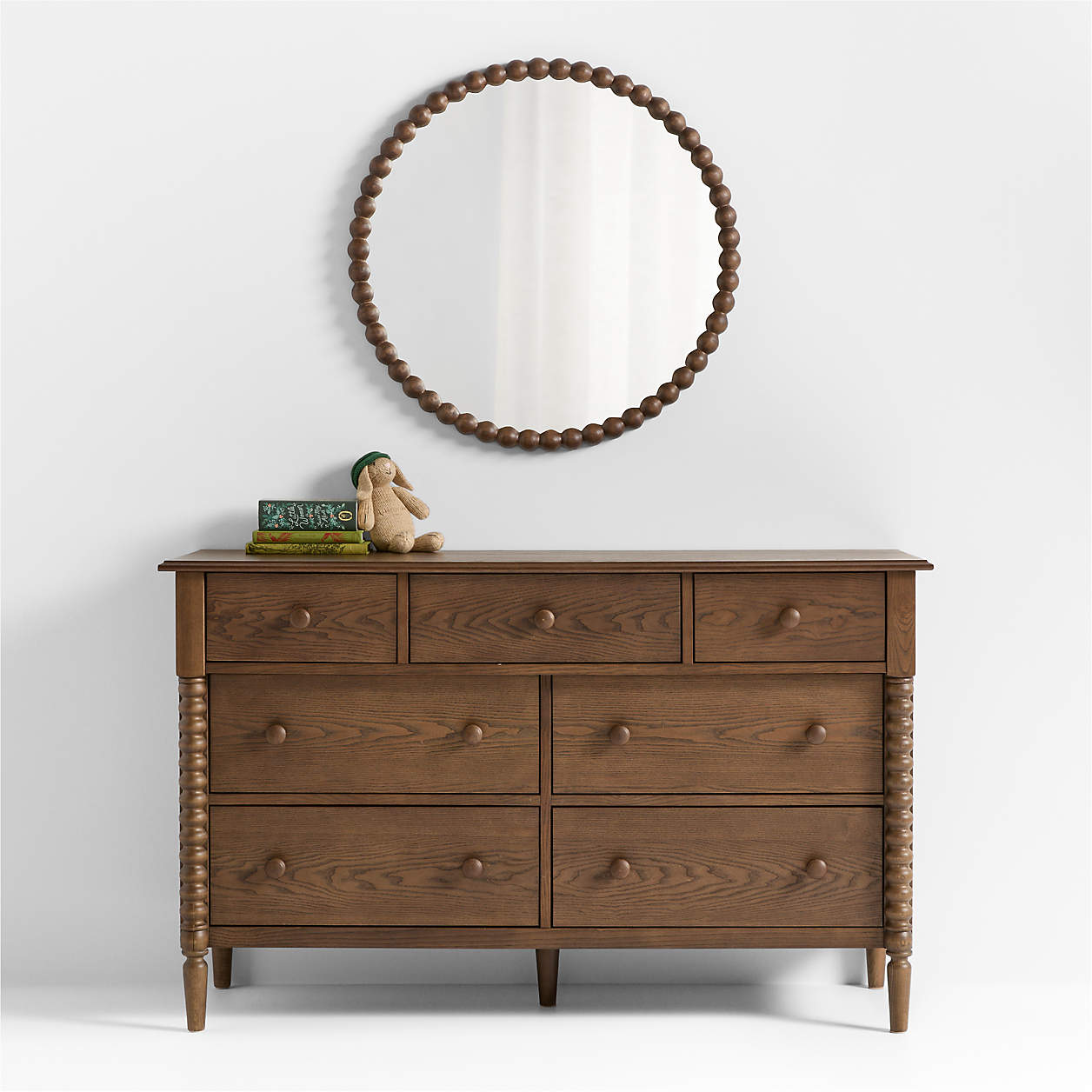 Lind Deep Brown Wood 30" Round Kids Wall Mirror