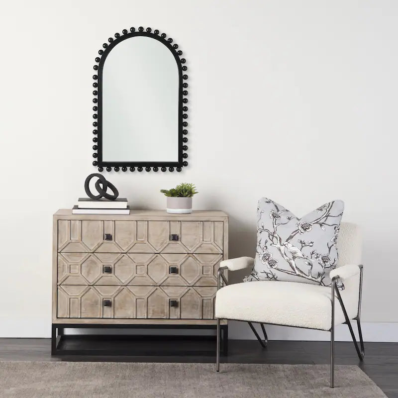 Wood Frame Beaded Arched Decorative Wall Mirror