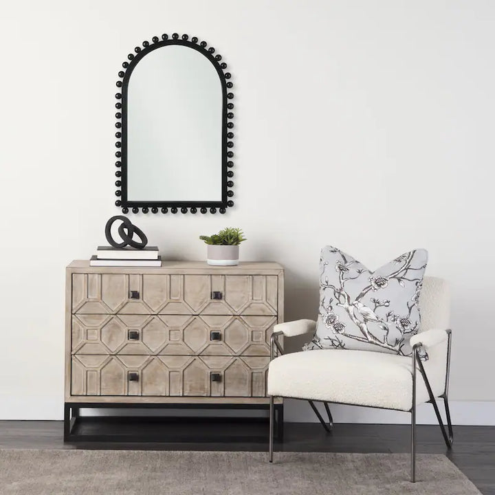 Wood Frame Beaded Arched Decorative Wall Mirror