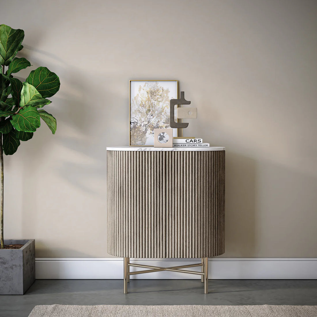 Grey Fluted Mini Sideboard