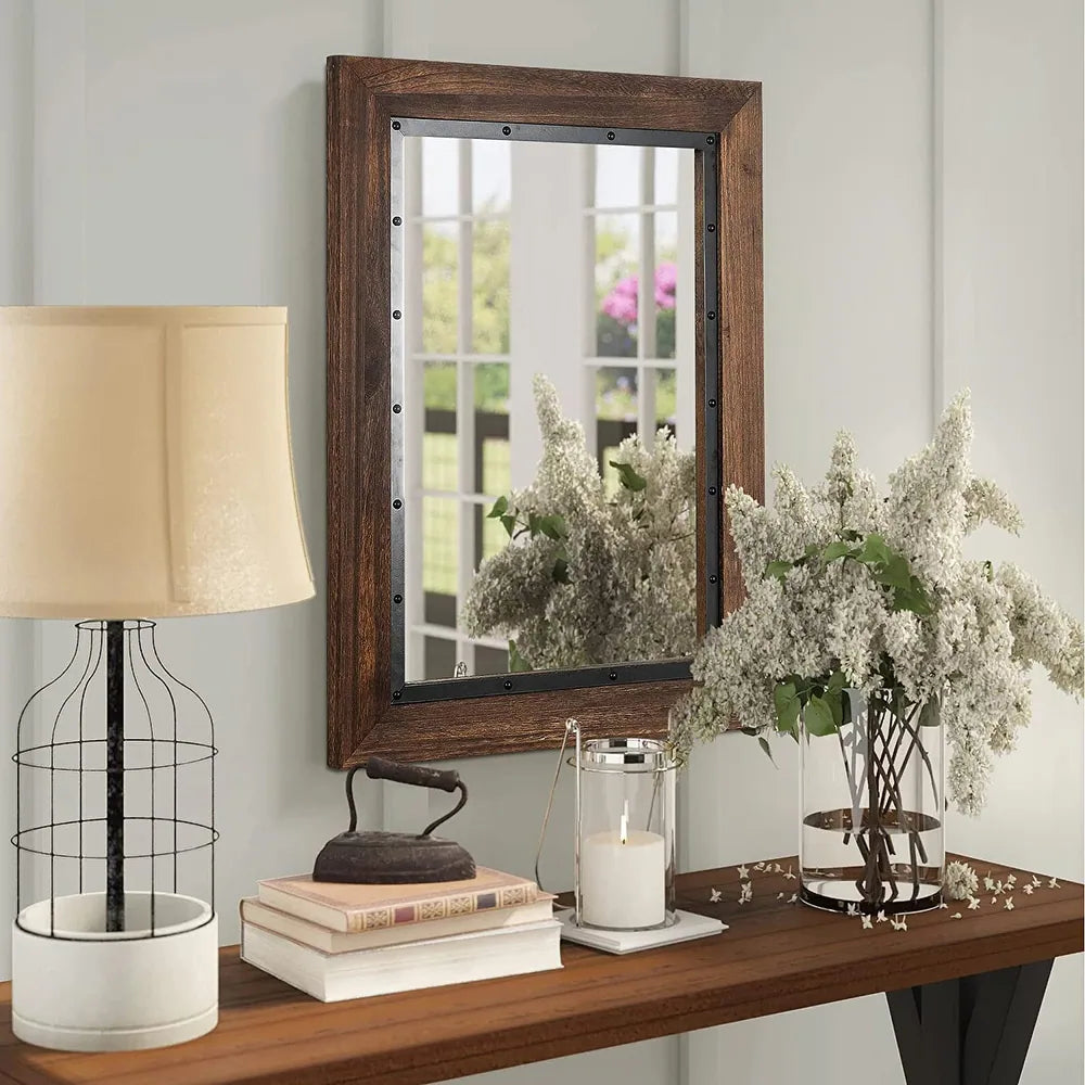 Wooden and Embedded Iron Framed Mirror