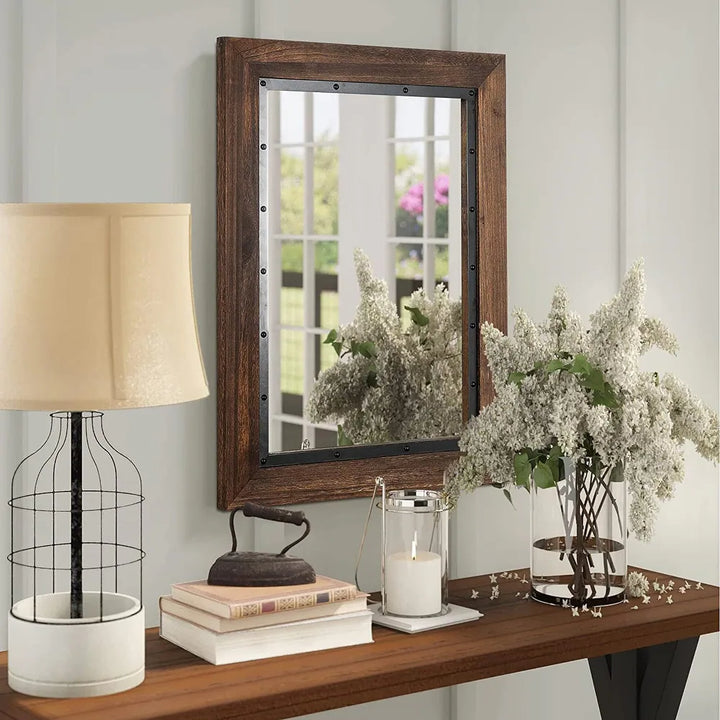 Wooden and Embedded Iron Framed Mirror