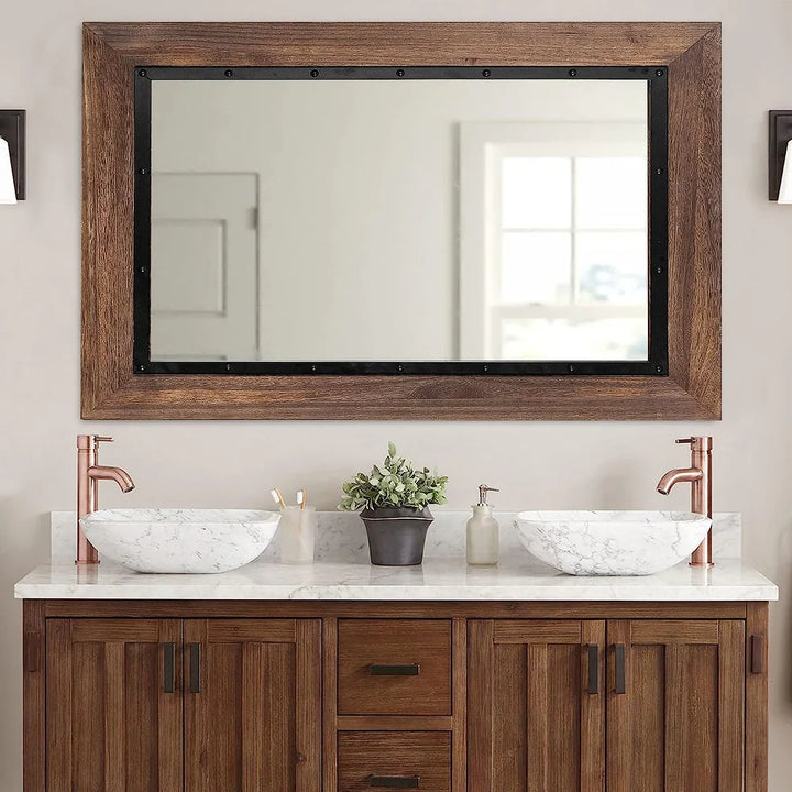 Wooden and Embedded Iron Framed Mirror