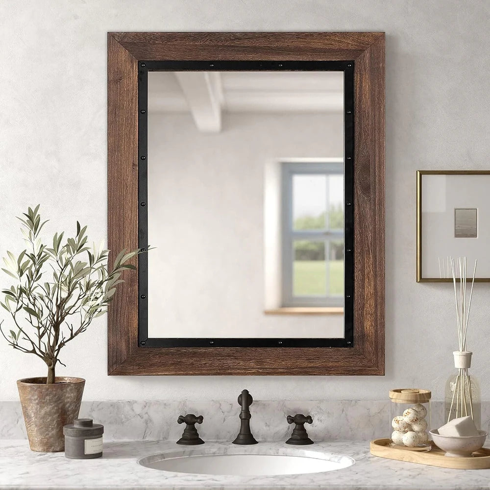 Wooden and Embedded Iron Framed Mirror