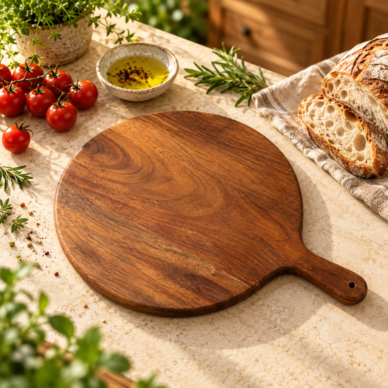 Rustic Round Wooden Serving & Chopping Board