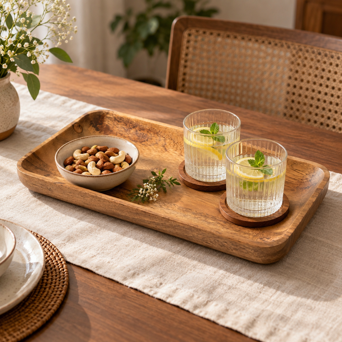 Rustic Charm Wooden Serving Tray