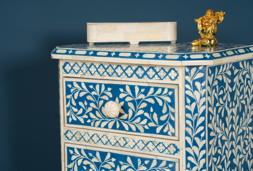 Noir Blossom Inlay Chest of Drawers