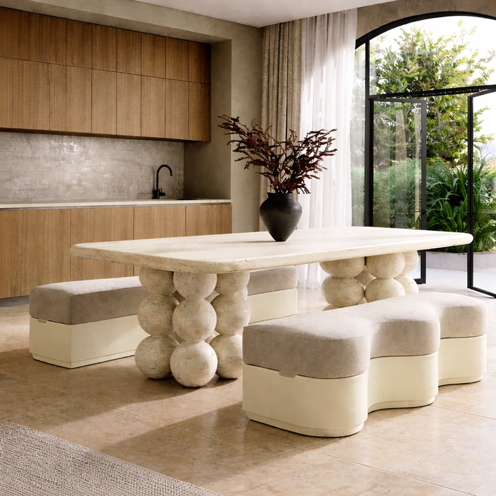 Myra Beige Limestone Marble Dining Table