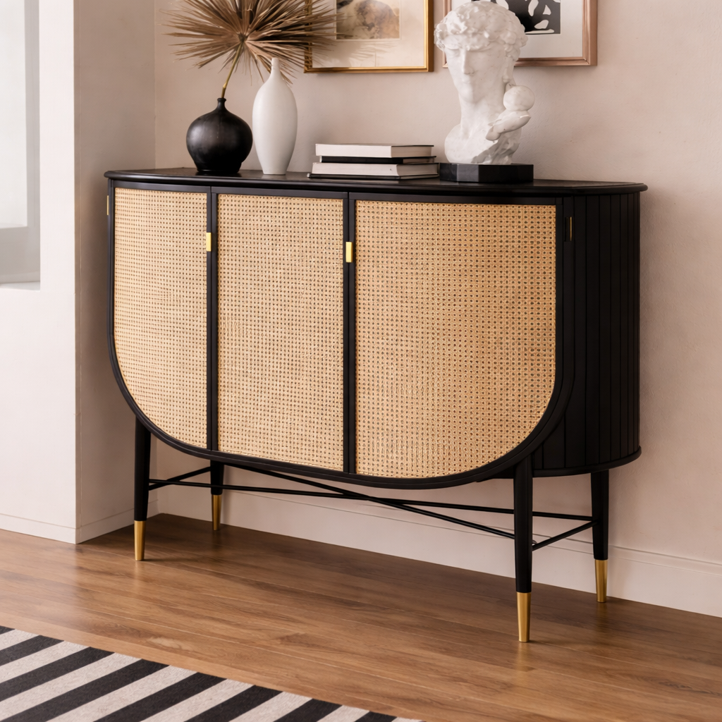 Nismaaya Helen Ovale Rattan Wardrobe Black