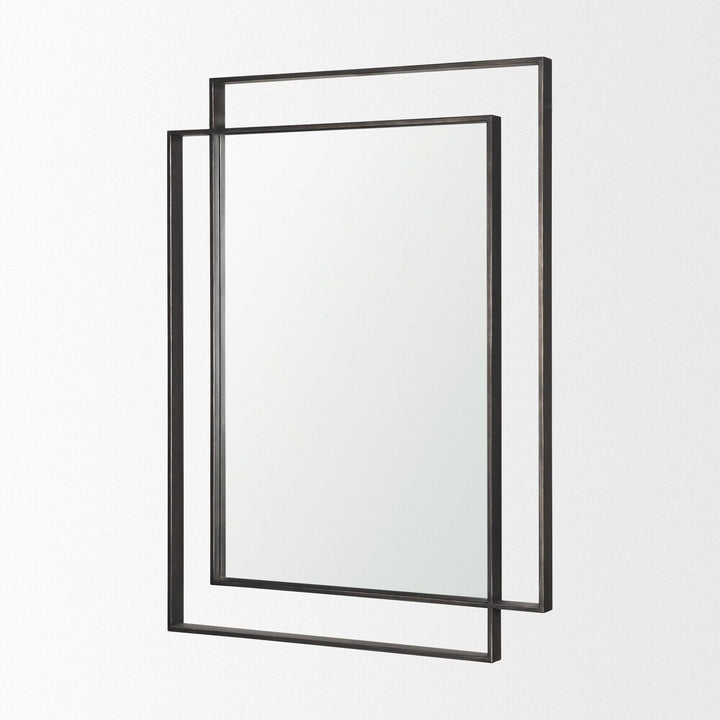 Rectangular Dual Metal Frame Gunmetal Mirror