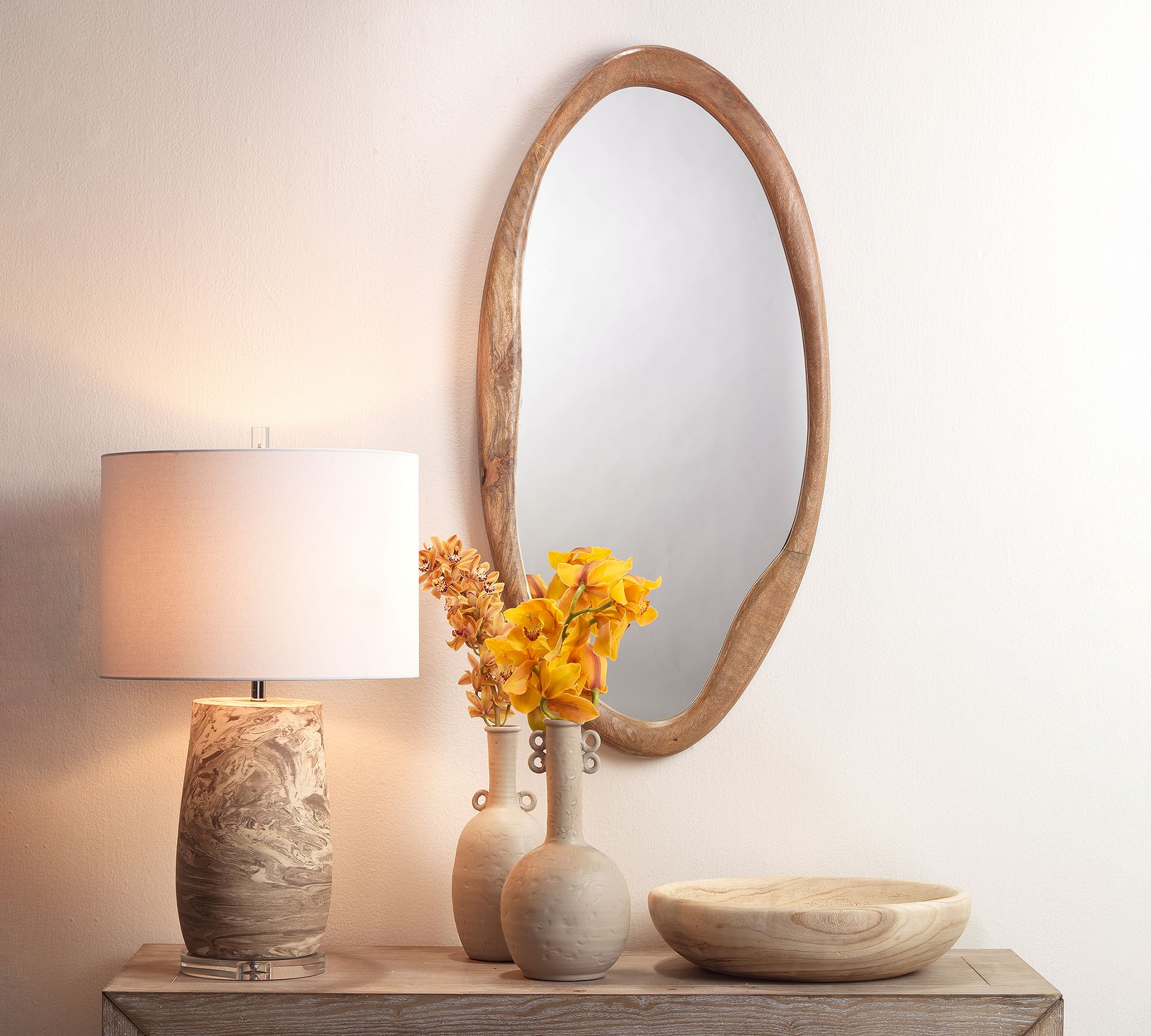 Natural Wooden Oval Wall Mirror