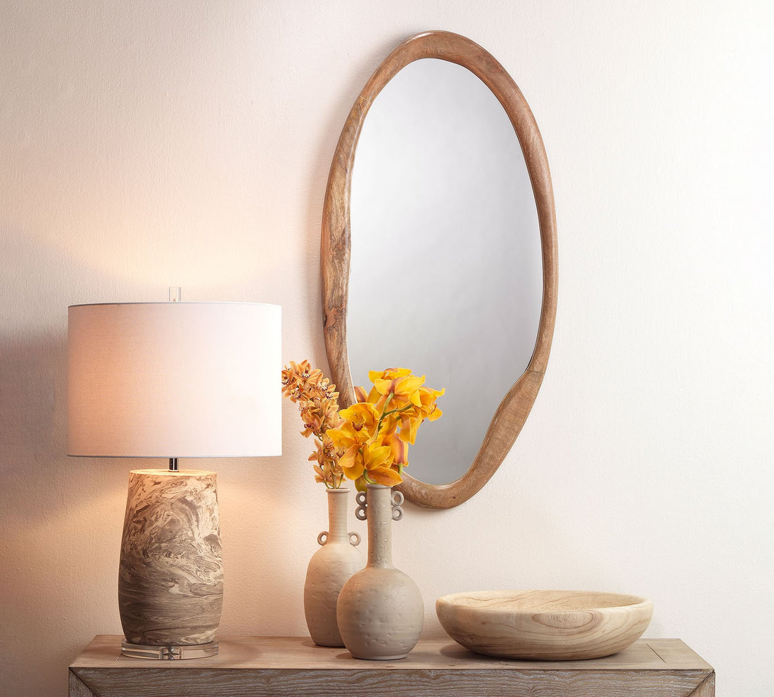 Natural Wooden Oval Wall Mirror