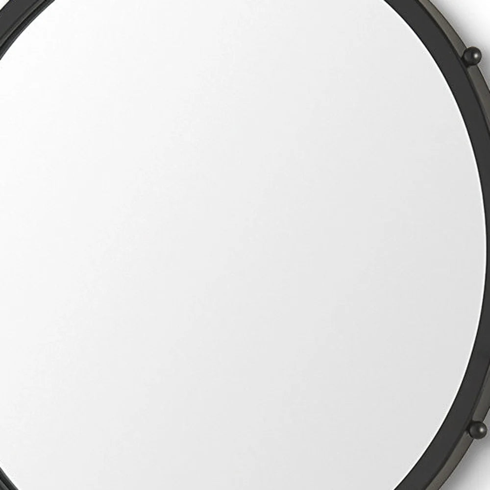 Black Metal Beaded Round Framed Accent Mirror