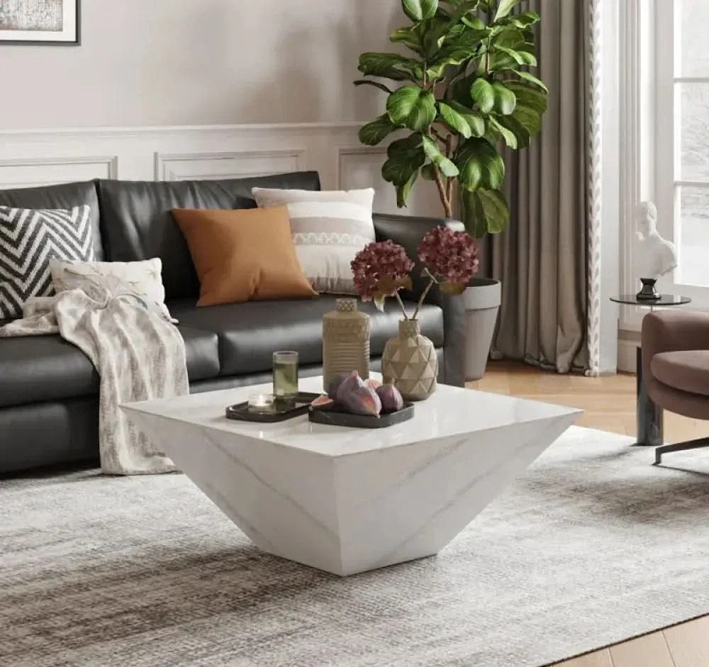 Trapezoid Faux Marble Coffee Table