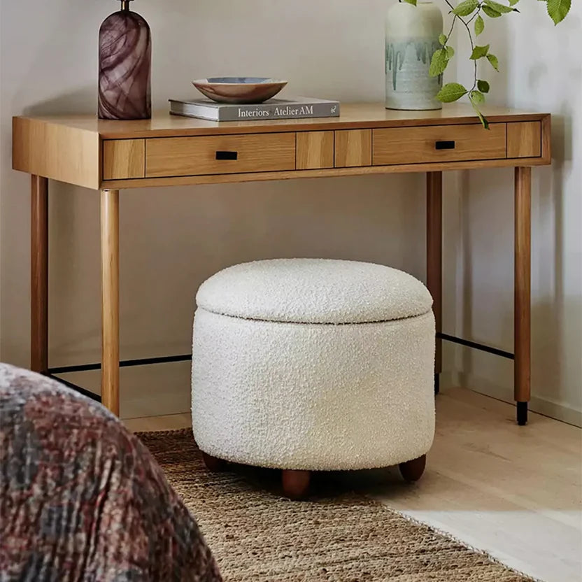 Modern White Boucle Vanity Stool