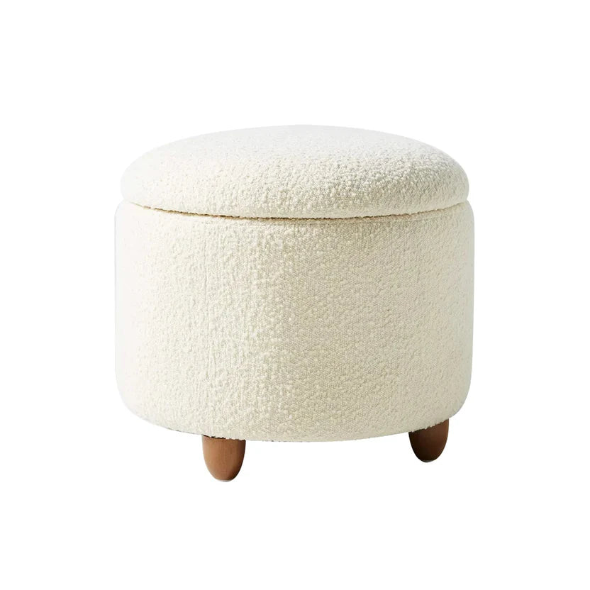 Modern White Boucle Vanity Stool