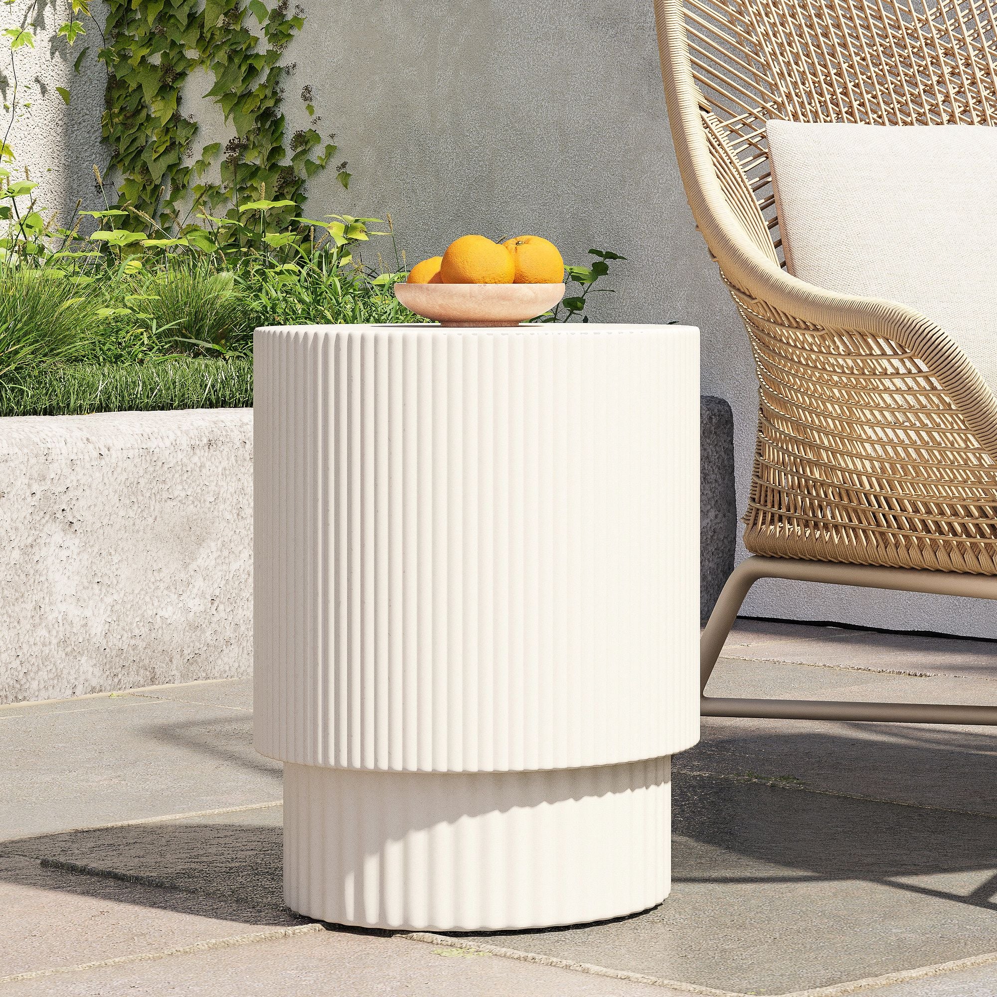 Fluted Ceramic Indoor/Outdoor Side Table