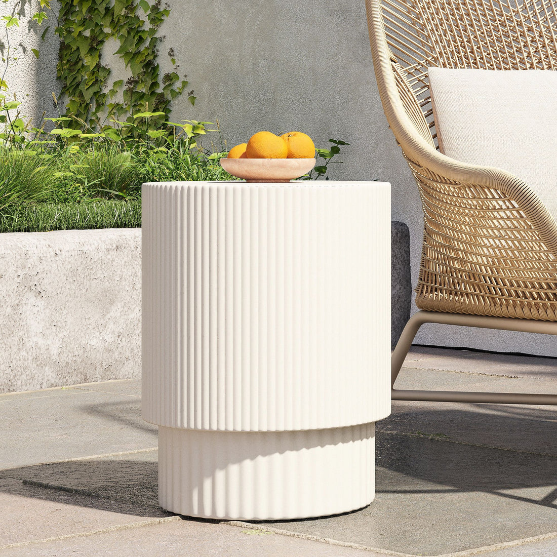 Fluted Ceramic Indoor/Outdoor Side Table
