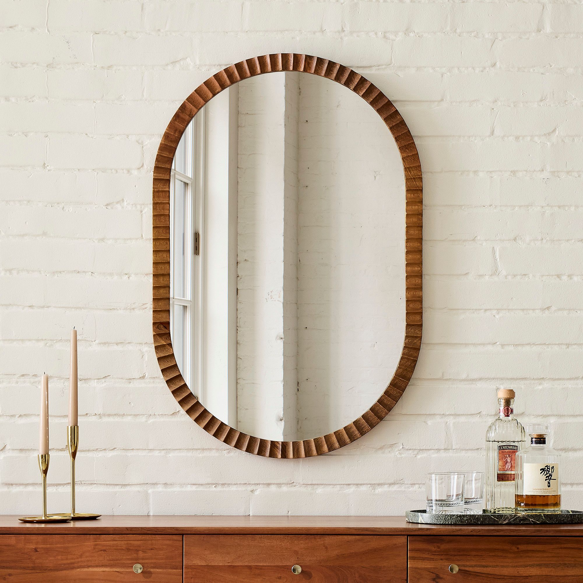Frida Fluted Wood Wall Mirror