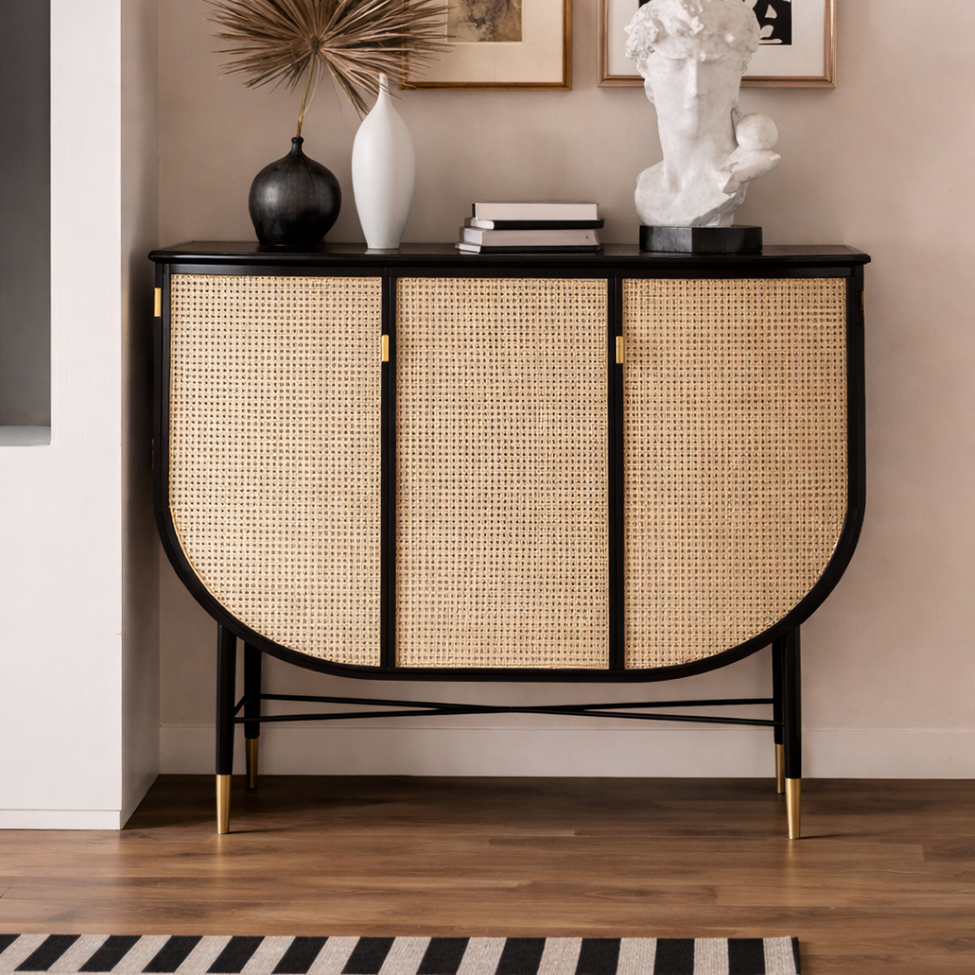 Nismaaya Helen Ovale Rattan Wardrobe Black