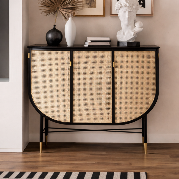Nismaaya Helen Ovale Rattan Wardrobe Black